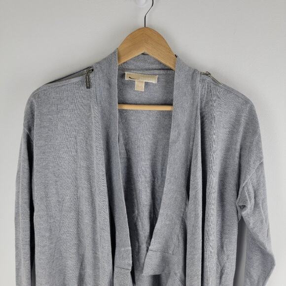 Michael Kors Zip Shoulder Fly Away Cardigan Gray Long Sleeve Gray Size S - Picture 2 of 6